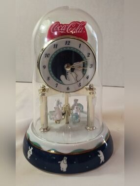 Coca Cola 2001 Anniversary Polar Bear Glass Dome Clock